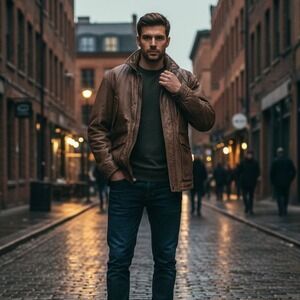 Peter England Barn Chore Jacket Men's Size L Wool Leather Gorpcore Outdoor Retro